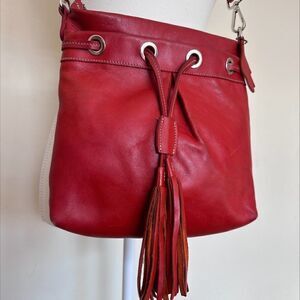 Roots purse, handbag, crossbody, messenger, real leather, red, lined